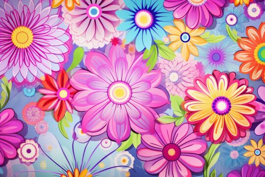 Radiate positivity with a vibrant and lively spring flower pattern background, filled with the energy and colors of the season, Generative AI