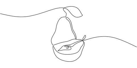 Pear fruit one line drawing. Continuous hand drawn outline. Healthy food natural organic concept. Vector illustration editable stroke.