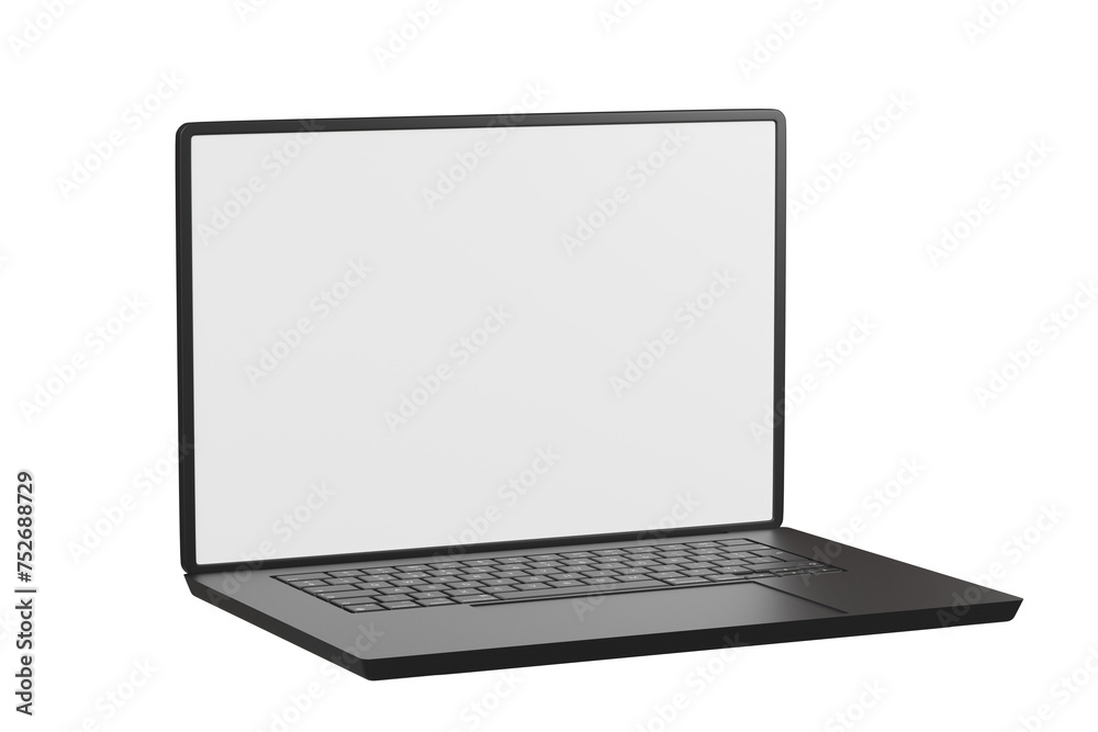 Poster 3d realistic laptop computer notebook device with blank white screen display on isolated white backg