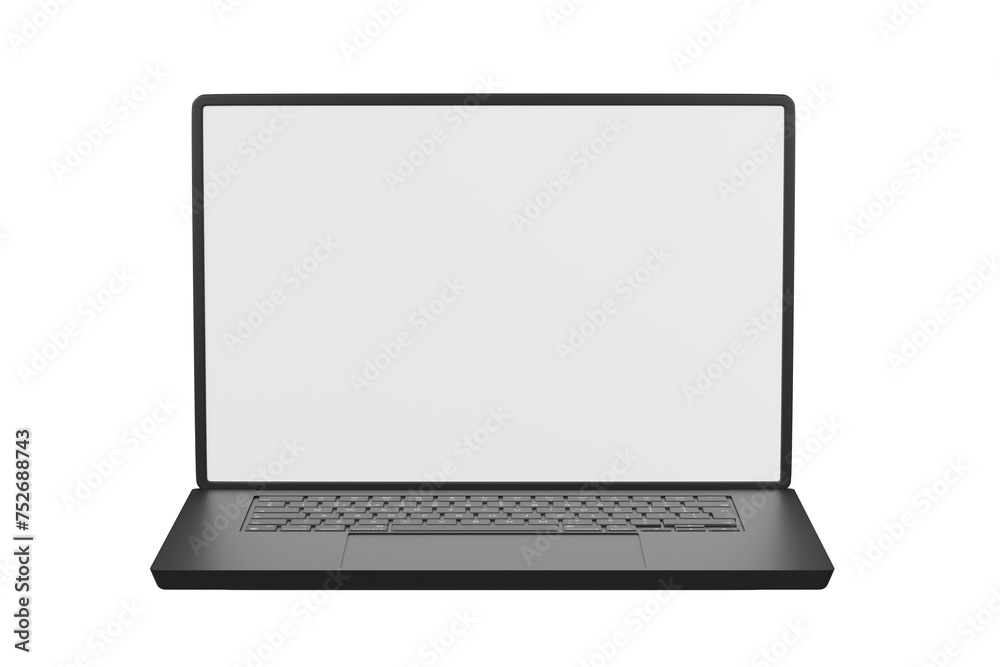 Poster 3d realistic laptop computer notebook device with blank white screen display on isolated white backg