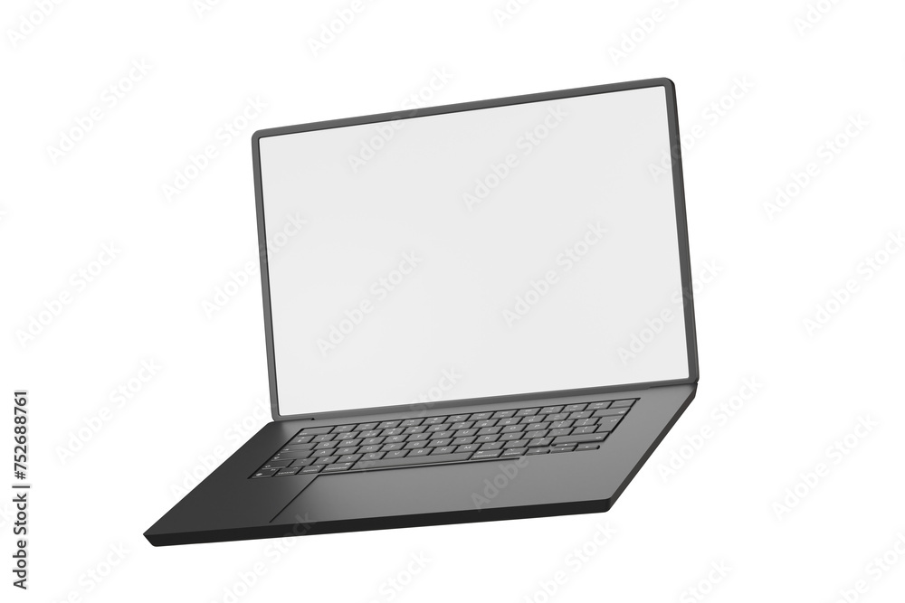 Poster 3d realistic laptop computer notebook device with blank white screen display on isolated white backg