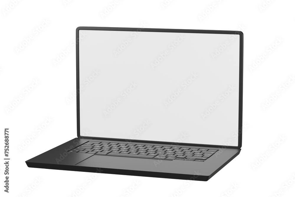Poster 3d realistic laptop computer notebook device with blank white screen display on isolated white backg
