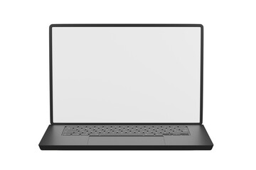 3d Realistic laptop computer notebook device with blank white screen display on isolated white background. 3d Black laptop computer notebook. minimal creative design icon. 3d rendering. illustration.