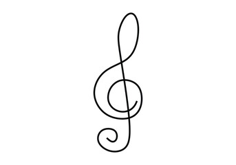 Treble clef music note. Continuous one line art drawing. Abstract sign and symbols vector illustration.