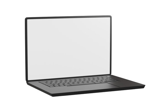 3d Realistic laptop computer notebook device with blank white screen display on isolated white background. 3d Black laptop computer notebook. minimal creative design icon. 3d rendering. illustration.