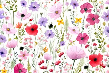 Transport your design to a blooming meadow with a spring flower pattern background, showcasing the beauty of wildflowers in full bloom, Generative AI
