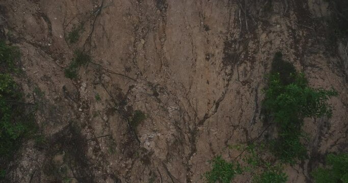 Aerial footage of landslide forest mountain landscape