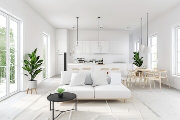 Scandinavian-inspired apartment layout with minimalist decor and natural lighting, on isolated white background, Generative AI