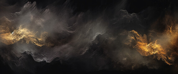 Abstract fractal for creative design looks like smoke. Black and gold, Space for text or image - obrazy, fototapety, plakaty
