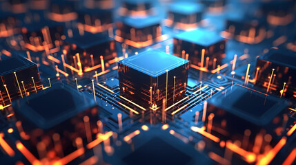 Obraz premium Blockchain new technology transmission with digital background