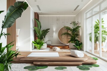 Wellness-focused apartment design with yoga space, meditation corner, and greenery, on isolated white background, Generative AI