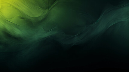 Abstract green and yellow smoke on a black background. Fantasy fractal texture. Digital art. Green, yellow or orange colors, Space for text or image - obrazy, fototapety, plakaty