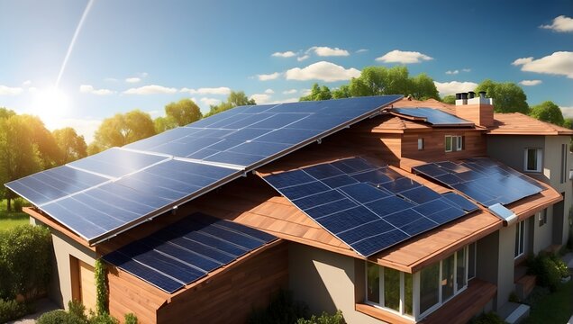 Renewable solar energy systems for residential roofs, promoting eco-industry advancements Generative AI