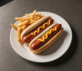 Hotdogs and chips on a plate with copy space