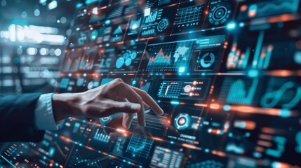 Fototapeta premium Artificial Intelligence (AI),machine learning with data mining technology on virtual dachboard.Double Exposure,
