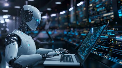 Fototapeta premium Chatbot Chat with AI, Artificial Intelligence. man using technology smart robot AI, artificial intelligence by enter command prompt for generates something,