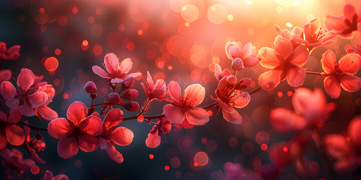 Photo cherry tree blossom flowers blooming in spring The soft pink petals of cherry blossoms contrast against the warm sunset.