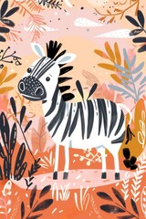 cute zebra with nature background. children illustration