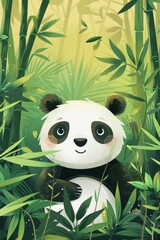 cute panda in bamboo forest illustration. children drawing style