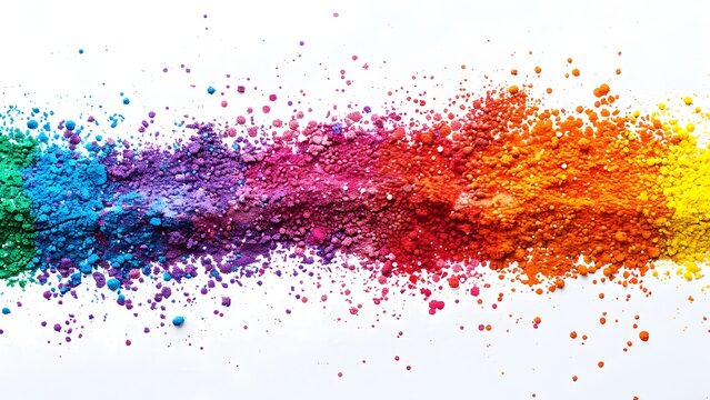 Color Powdered Spectrum on White Background, Creating a Bright and Festive Pattern Inspired by the Holi Festival