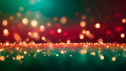 Poster A banner background featuring an abstract blend of shimmering gold bokeh lights against a softly defocused emerald red backdrop Generative AI © Haroon
