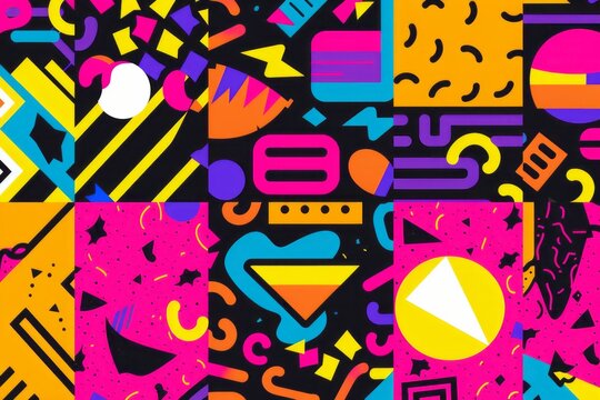 Remix the 90s aesthetic with a seamless patterns background collection, blending elements and vibrant pop culture references, Generative AI