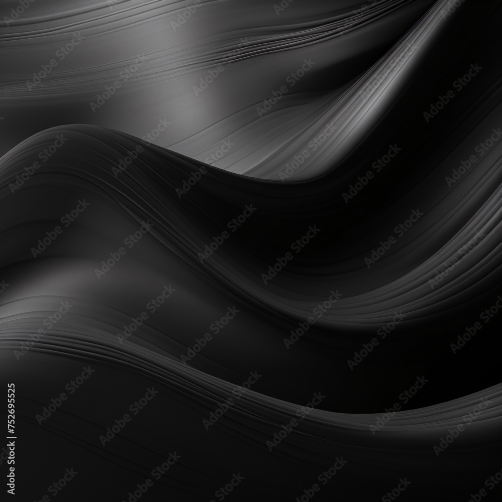 Wall mural black abstract background with smooth lines in it. black and silver colors, space for text or image