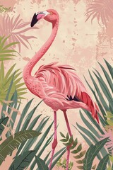 Naklejka premium flamingo with summer background. children illustration