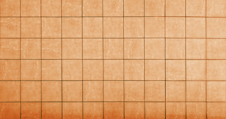 Top view of exterior ceramic floor with terracotta effect. Non-slip reddish, brown and beige matte square terrace and porch porcelain stoneware tiles texture or background.