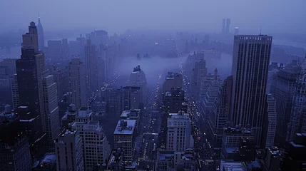 Papier Peint photo Etats Unis analogue still high angle shot of a foggy metropolitan city landscape