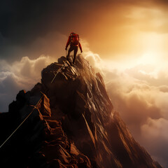 A mountain climber reaching the summit.