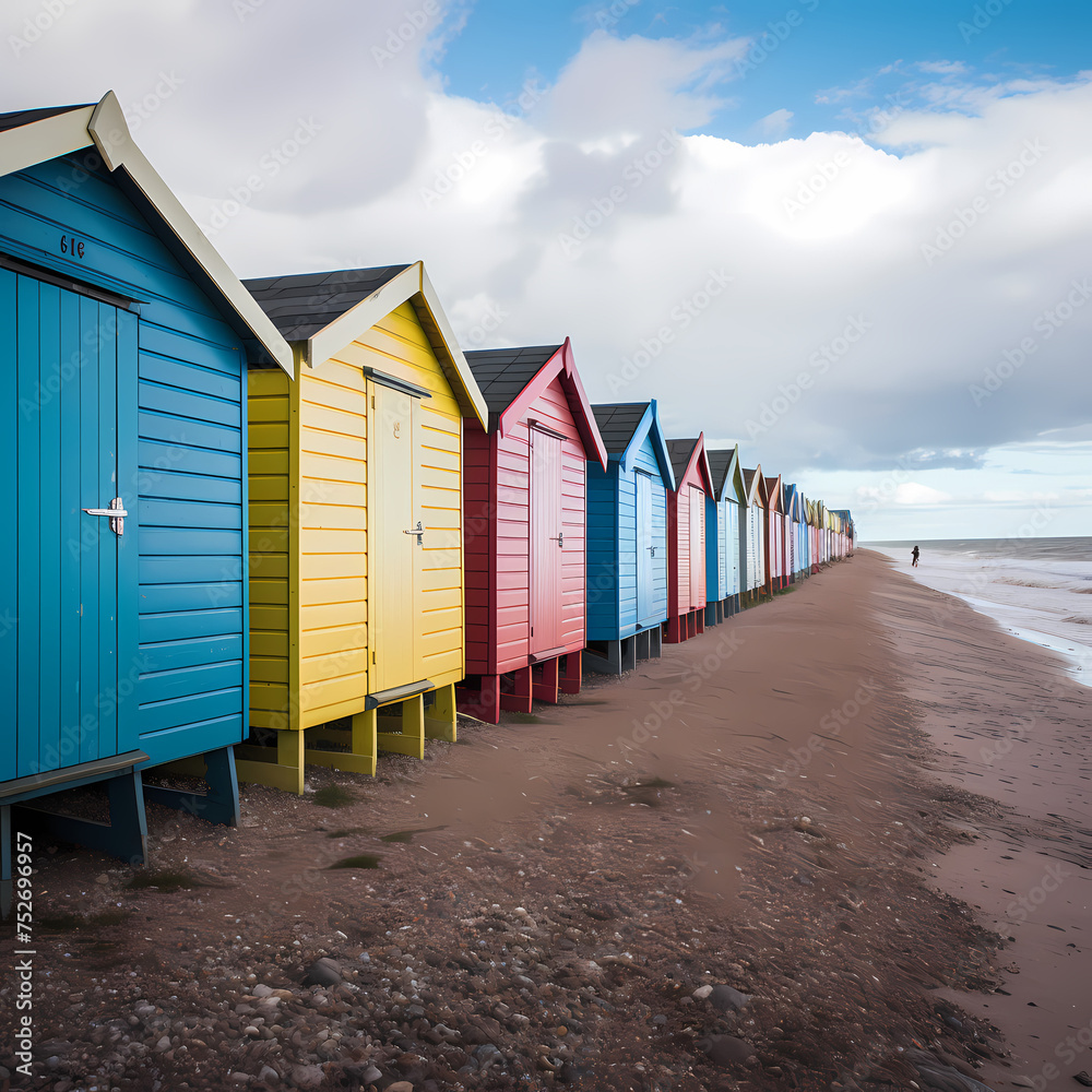 Wall mural A row of colorful beach huts. - Wall murals