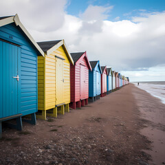 Obraz na płótnie Canvas A row of colorful beach huts.