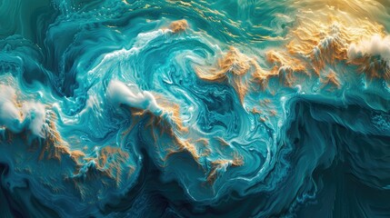 An uninhabited island with swirls of blue water, rich details, abstract lines, top view, abstract...