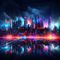 Fototapeta na wymiar Abstract city skyline with neon lights.