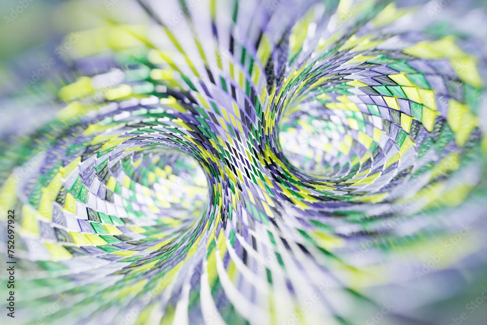 Poster three-dimensional rendering of a multi-colored tunnel with a pattern