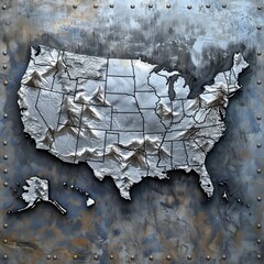 map of america in a silver metallic