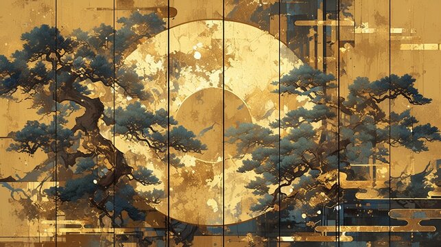 金の屏風テクスチャー、松8