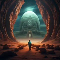 Foto op Canvas Ancient astronaut exploring an alien civilization  © Cao