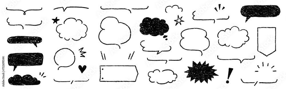 Aufkleber cute crayon frame speech bubble set. crayon chalk background speech bubble frame. hand drawn chalk p