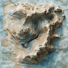 topographic map of an island in the shape of a human