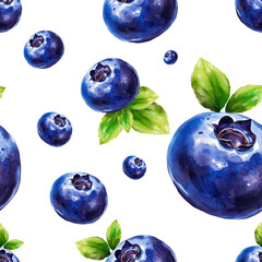 The pattern is sweet blueberries with leaves. Design for textiles and packaging.