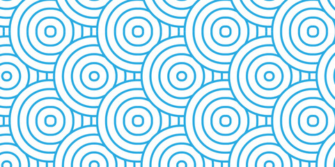Fototapeta premium Minimal diamond geometric waves spiral pattern and abstract circle wave line. blue seamless tile stripe geomatics overlapping create retro square line backdrop pattern background. Overlapping Pattern.