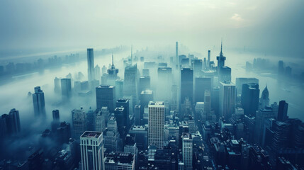 analogue still high angle shot of a foggy metropolitan city landscape - Powered by Adobe