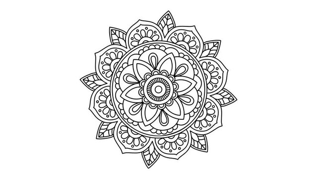 Abstract circular monochrome mandala pattern, seamless loop. Animation. Black and white