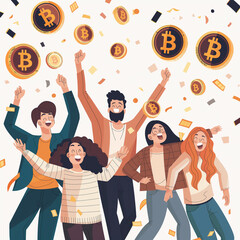group of people celebrating bitcoin