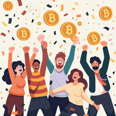 group of people celebrating bitcoin