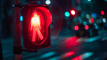 red light sign for walk - obrazy, fototapety, plakaty