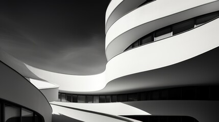 Modern architecture. Abstract architectural background of modern building. Black and white.