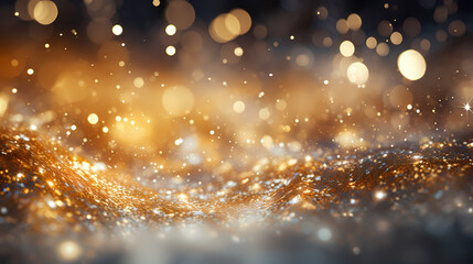 Fototapeta na wymiar Sparkling texture with golden bokeh lights